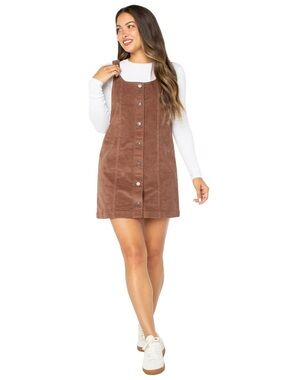 Celebrity Pink Brown Button-Front Corduroy Mini Pinafore Dress